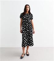 Women's Black Polka Dot Puff Sleeve Midi Dress New Look