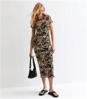 Women's Black Abstract-Print Mesh Midi Dress New Look