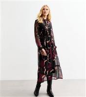 Women's Red Floral Print Chiffon Midi Dress New Look