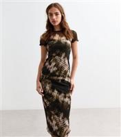 Women's Black Abstract-Print Mesh Midi Dress New Look
