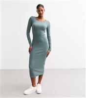 Women's Light Blue Crew Neck Bodycon Midi Dress New Look