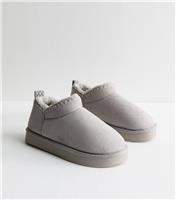 Women's Grey Suedette Whipstitched Slipper Boots New Look