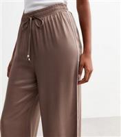 Women's Mink Side Stripe Satin Wide Leg Trousers New Look