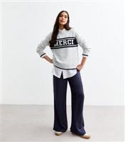 Women's Navy Side Stripe Satin Wide Leg Trousers New Look