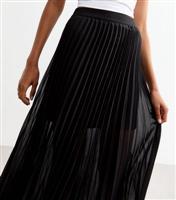 Women's Black Pleated Chiffon Midi Skirt New Look