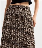 Women's Brown Leopard Print Pleated Midi Skirt New Look