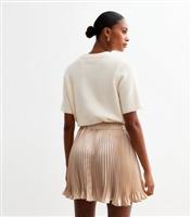 Women's Cream Pleated Satin Mini Skirt New Look