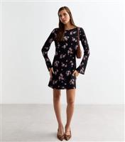 Women's Black Floral Long Sleeve Mini Dress New Look