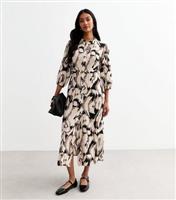 Women's Brown Abstract Print Midi Shirt Dress New Look