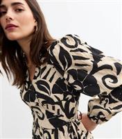 Women's Black Fern Print Crinkled Midi Wrap Dress New Look