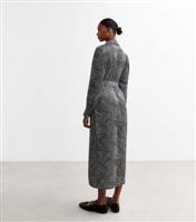 Women's Black Geometric Patterned Belted Midi Shirt Dress New Look