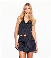Women's Black Glittery Pinstripe Wrap Skort New Look