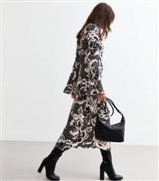 Women's Black Floral Print Flared Sleeve Midi Dress New Look