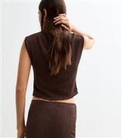 Women's Brown Funnel Neck Sleeveless Textured Top New Look