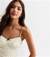 Women's White Polka Dot Print Bow Trim Cami Top New Look