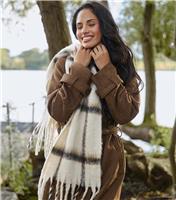 Cream Checked Fluffy Scarf South Beach New Look