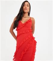 Women's Red Frill Trim Maxi Dress WKNDGIRL New Look