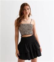 Girls' Black Textured Tiered Skirt School New Look