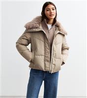 Women's Mink Detachable Faux Fur Collar Padded Jacket New Look