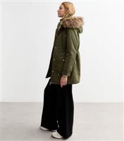 Women's Khaki Faux Fur Trim Shell Parka New Look