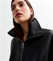 Women's Black Leather Look Bomber Jacket New Look