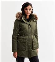 Women's Tall Khaki Faux Fur Trimmed Parka Jacket New Look
