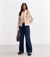 Women's Petite Camel Faux Suede Fur Trimmed Gilet New Look