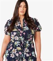 Women's Curve Floral Shirt Midi Dress Apricot New Look