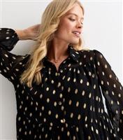 Women's Black Polka-Dot Shirt Smock Dress Gini London New Look
