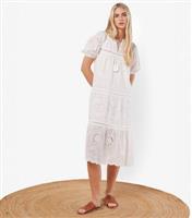 Women's White Embroidered Cotton Midi Dress Apricot New Look
