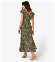 Women's Green Ditsy-Floral Wrap Dress Apricot New Look
