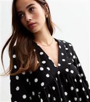 Women's Black Polka Dot Mini Smock Dress New Look