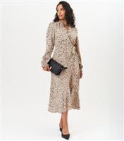 Women's Stone Floral Print Ruffle Midi Wrap Dress Gini London New Look