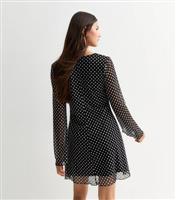 Women's Black Polka Dot Print Square Neck Mini Dress New Look