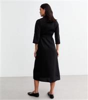 Women's Black Tie Waist Midi Shirt Dress New Look
