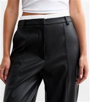 Women's Black Faux Leather Wide Leg Tailored Trousers New Look