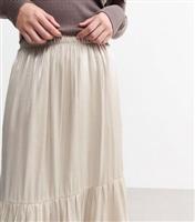 Women's Cream Shimmer Midi Skirt New Look