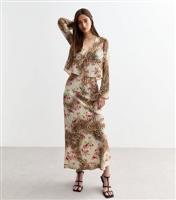 Women's Brown Rose Leopard Print Midi Skirt New Look