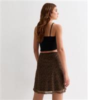 Girls' Brown Leopard Print Mesh A-Line Skirt School New Look
