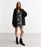 Women's Black Chiffon Floral Print Mini Dress New Look