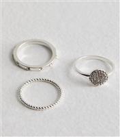 3 Pack Silver Tone Diamante Stacking Rings New Look