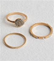 3 Pack Gold Tone Diamante Stacking Rings New Look