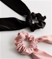 2 Pack of Multicoloured Satin Bow Scrunchies New Look