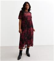Women's Plus Size Red Printed Mesh Midi Dress Curves New Look