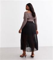 Women's Plus Size Black Pleated Chiffon Midi Skirt Curves New Look