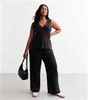 Women's Plus Size Black Soft Touch Wide Leg Trousers Curves New Look