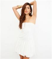 Women's Off White Linen-Blend Mini Balloon Dress WKNDGIRL New Look