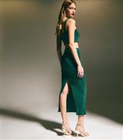 Women's Green Sequinned Stretch Jersey Midi Skirt New Look