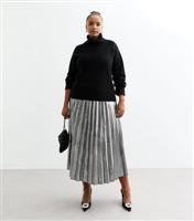 Women's Plus Size Silver Shimmer Pleated Midi Skirt Curves New Look