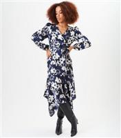 Women's Navy Floral Print Asymmetric Hem Midi Dress Gini London New Look